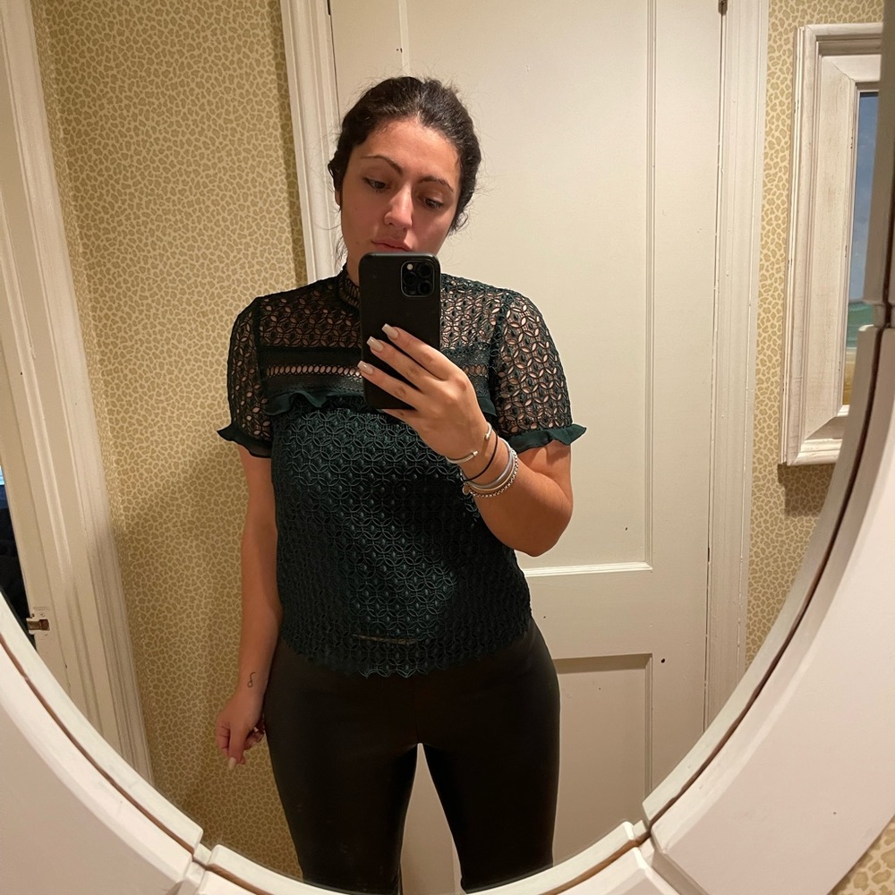Zara Forest Green Lace Top